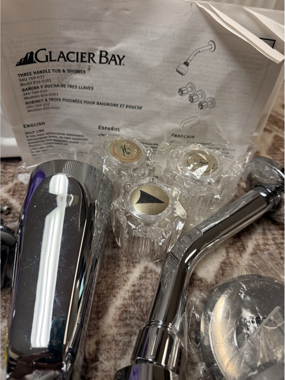 Glacier Bay Three Handle Tub&shower Set Chrome Finish 769 032 Open Box
